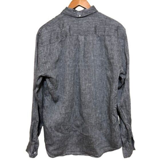 Billy Reid Button Down Shirt Men Medium Standard Black White Speckle 100% Linen - Picture 2 of 7